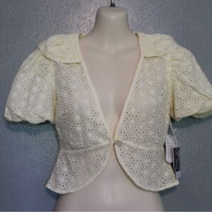 NWT Jovovich Hawk for Target Yellow Eyelet Puff Sleeve Shrug Top XS